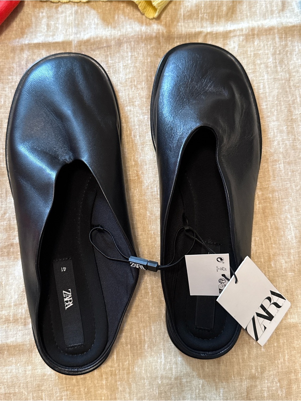 Zara Black Leather Slip-On Mules